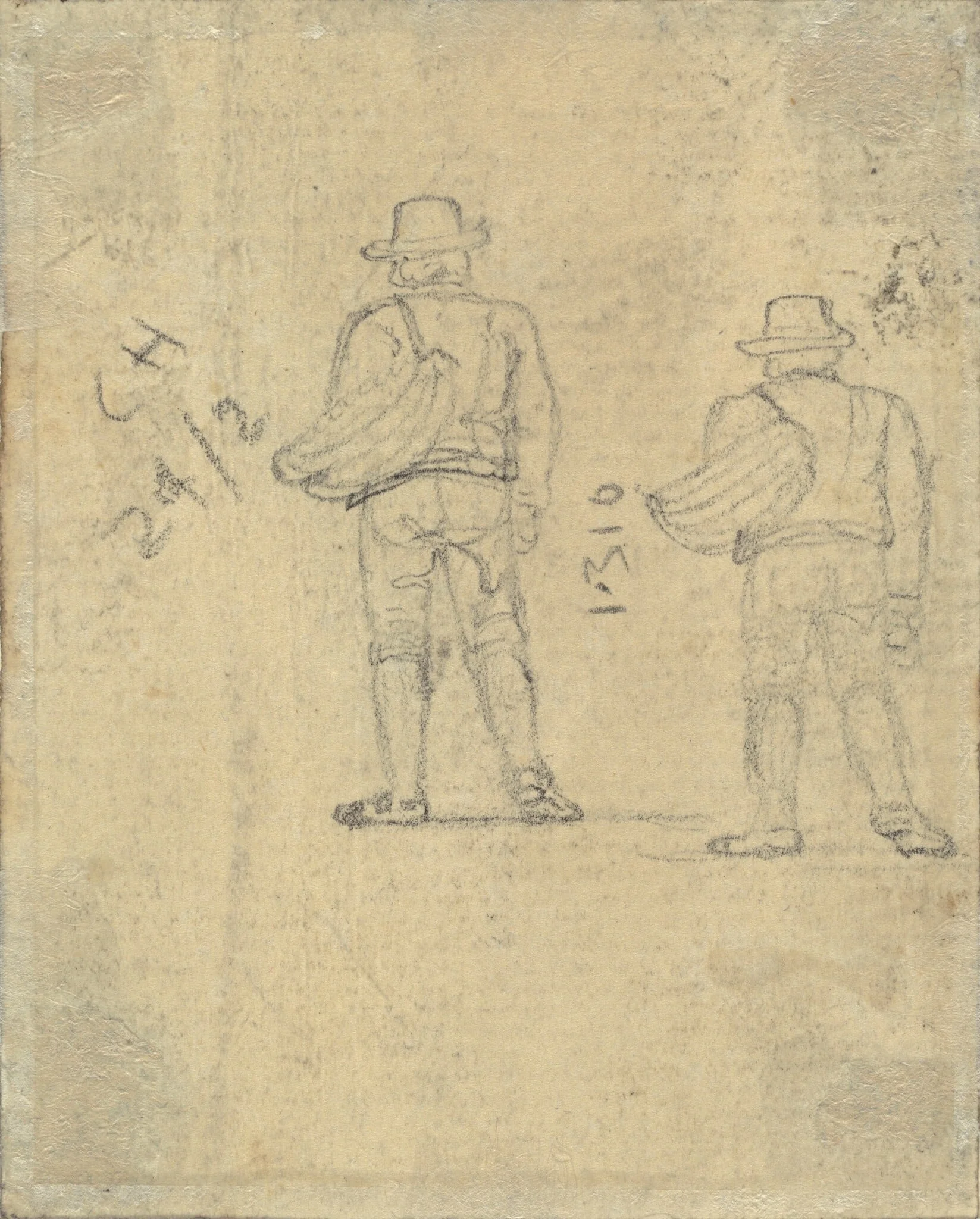 Two Studies of a Figure Holding a Basket [verso], detail
