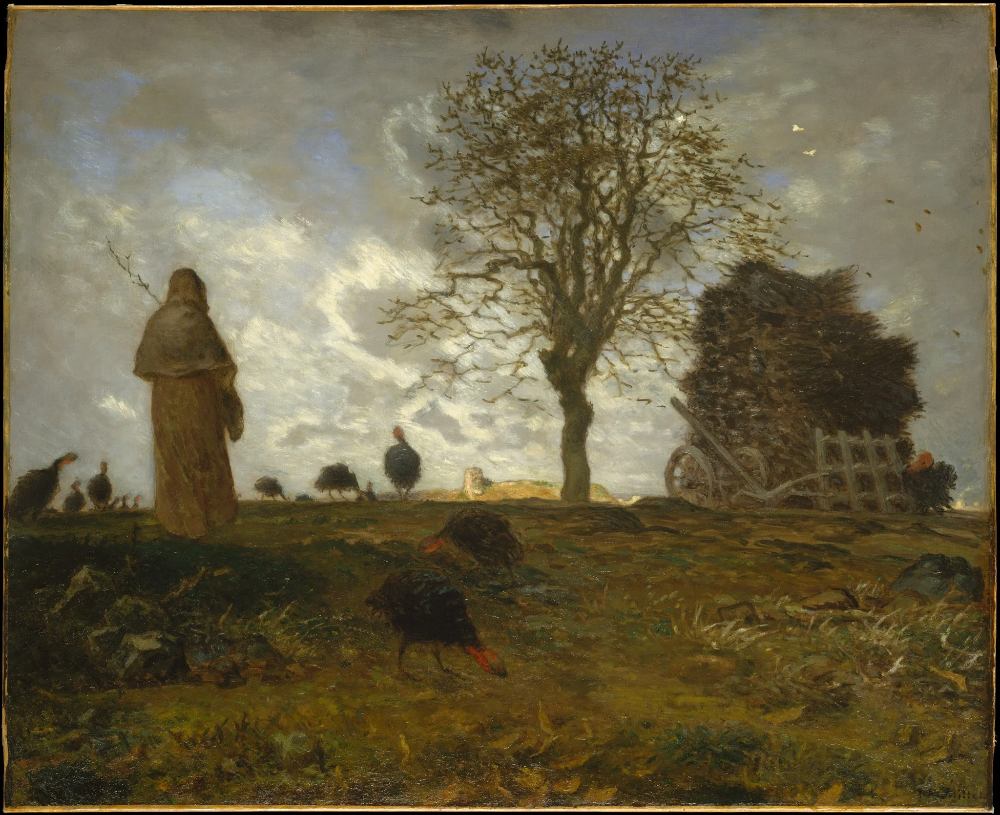 Autumn Landscape with a Flock of Turkeys, detail