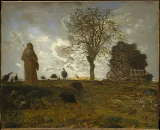 Autumn Landscape with a Flock of Turkeys, by Jean François Millet, oil, 1872