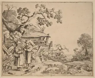 Woman Conversing with a Peasant, by Pieter de Molijn, ink, 1626