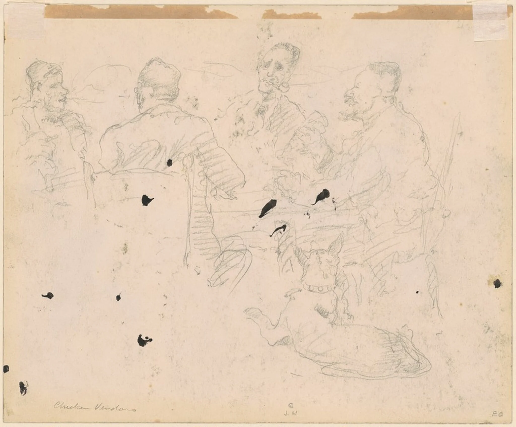 Men Drinking at a Table [verso], detail