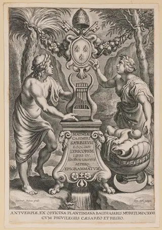 Title Page for M.C. Sarbievski, Lyricorum Libri IV, by Cornelis Galle I, ink, 1632