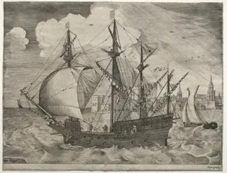 Sailing Vessels: Armed Four-Master Putting Out to Sea, by Pieter Brueghel I, 1563