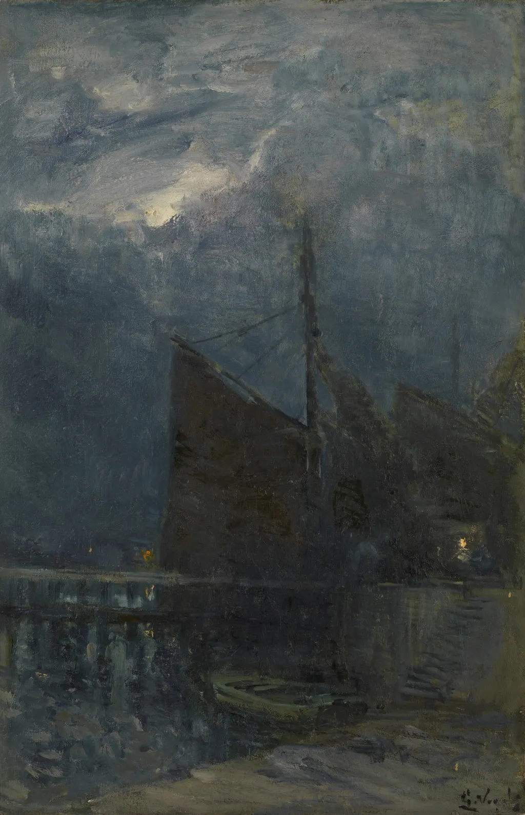 Entrance of a Harbour by Night, by Guillaume Vogels, oil, 1895