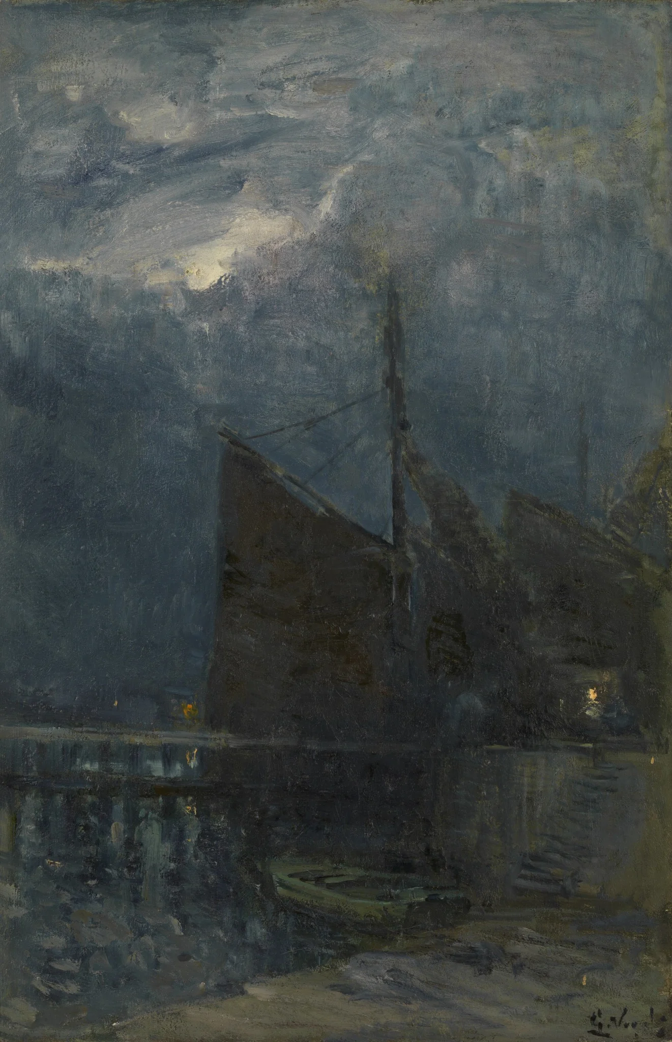 Entrance of a Harbour by Night, detail