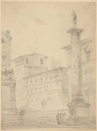 Figures on a Roman Piazza, by Robert Smith, graphite, 1837