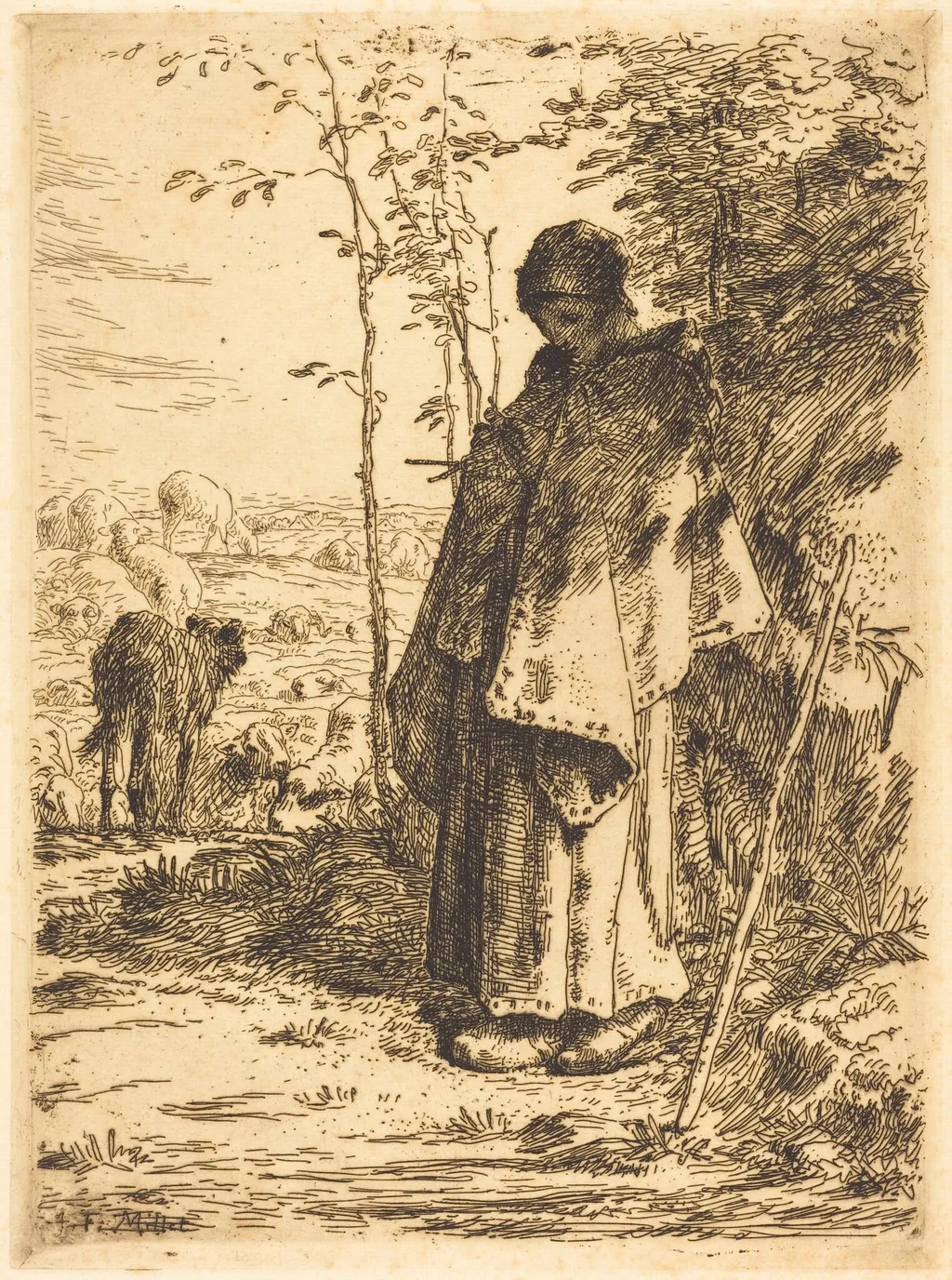 The Large Shepherdess (La grande bergere), by Jean François Millet, ink, 1862