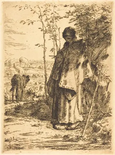 The Large Shepherdess (La grande bergere), by Jean François Millet, ink, 1862
