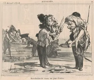 Distribution de vivres un jour d'extra, by Honoré Daumier, ink, 1854