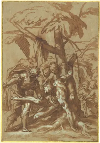 The Flaying of Marsyas, by Paolo Farinati, ink, 1572