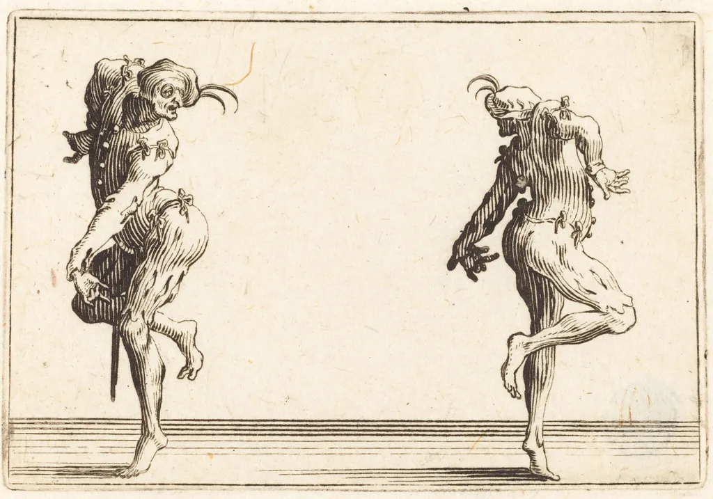Two Pantaloons Dancing, by Jacques Callot, ink, 1622