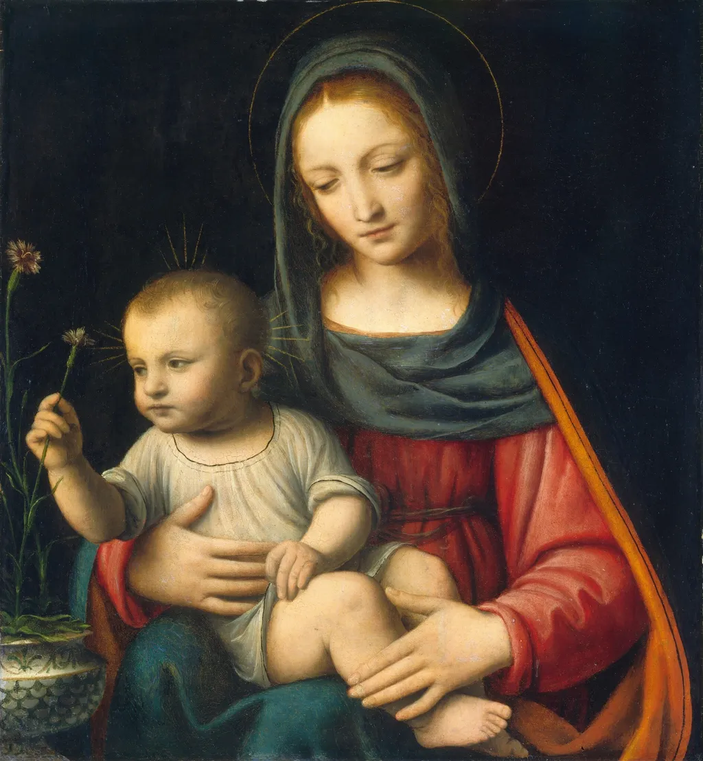 The Madonna of the Carnation, by Luini Bernardino, oil, 1515