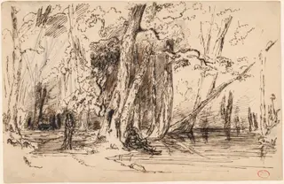 Flooding in the Forest of the Ile Séguin, by Paul Huet, graphite, 1833