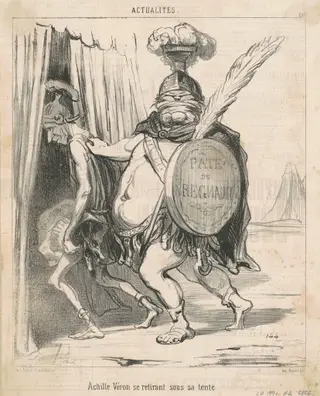 Achille Vèron se retirant sous sa tente, by Honoré Daumier, ink, 1850