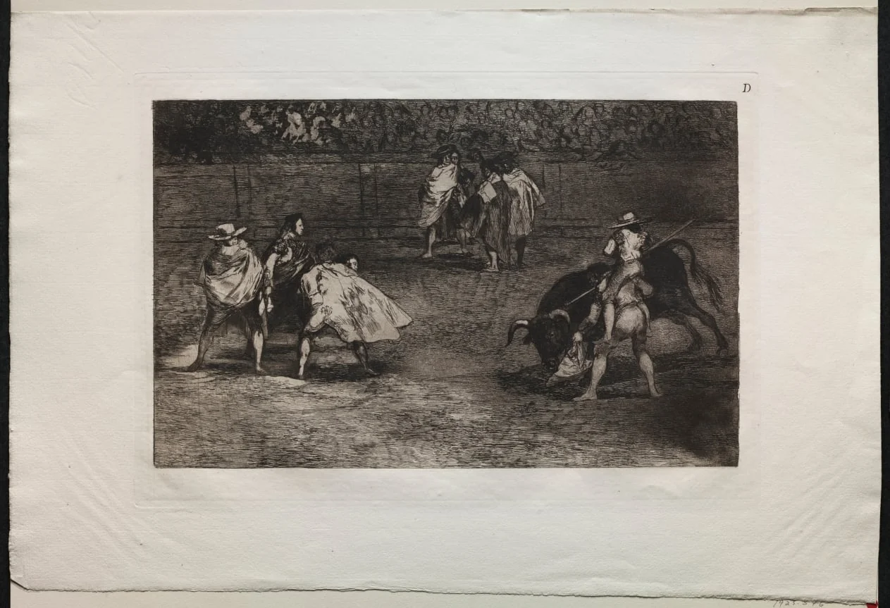 Bullfights: A Bullfighter Mounted on the Shoulders of an Assistant, Spearing a Bull, detail