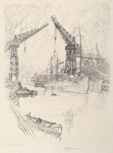 Building Destroyers, by Joseph Pennell, ink, 1917