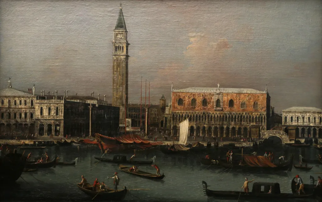 View of the Piazetta and the Molo in Venice from the Bacino di S. Marco, by Francesco Albotto, oil, 1745