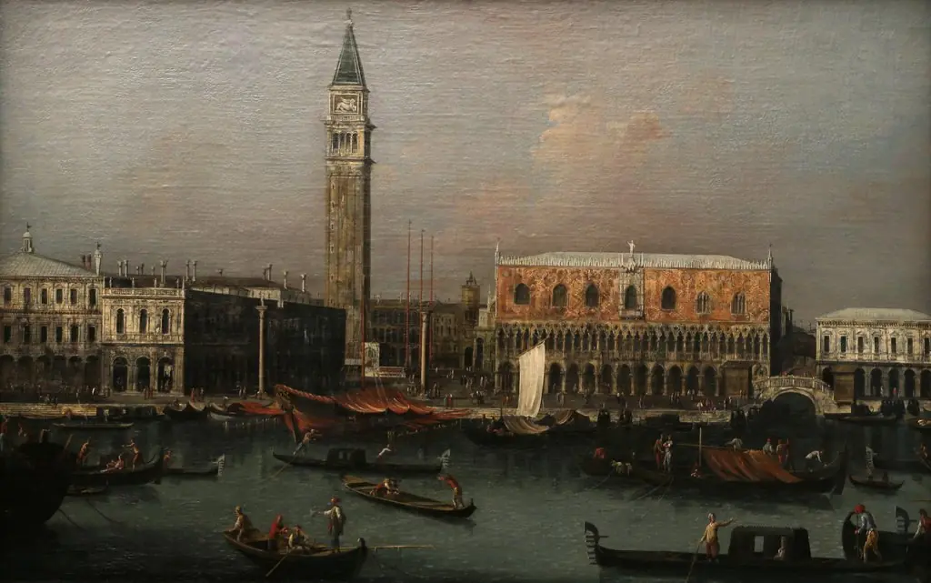 View of the Piazetta and the Molo in Venice from the Bacino di S. Marco, by Francesco Albotto, oil, 1745