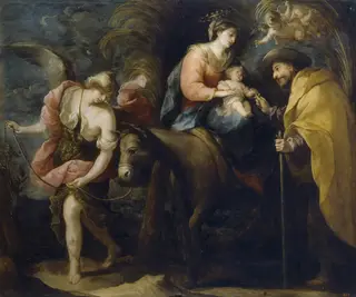 The Flight into Egypt, by José Moreno Carbonero, oil, 1670