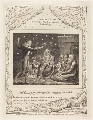 The Wrath of Elihu, by William Blake, ink, 1825