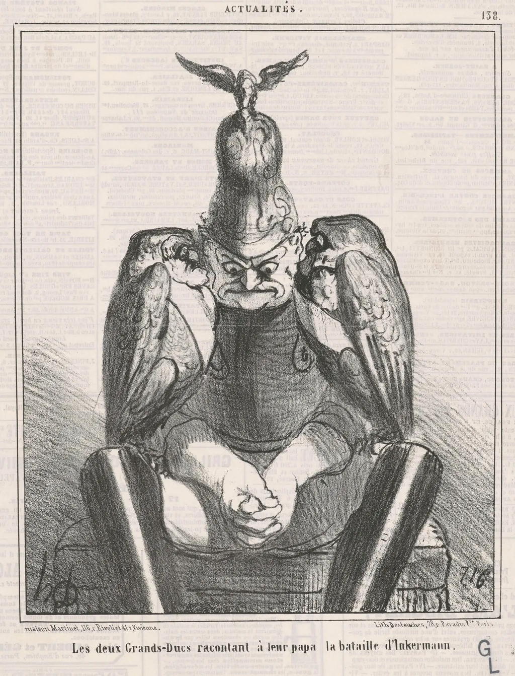 Le deux grands ducs racontant ...Inkermann, by Honoré Daumier, ink, 1854