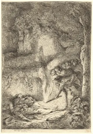 The Bodies of Saints Peter and Paul Hidden in the Catacombs, by Giovanni Benedetto Castiglione, ink, 1646