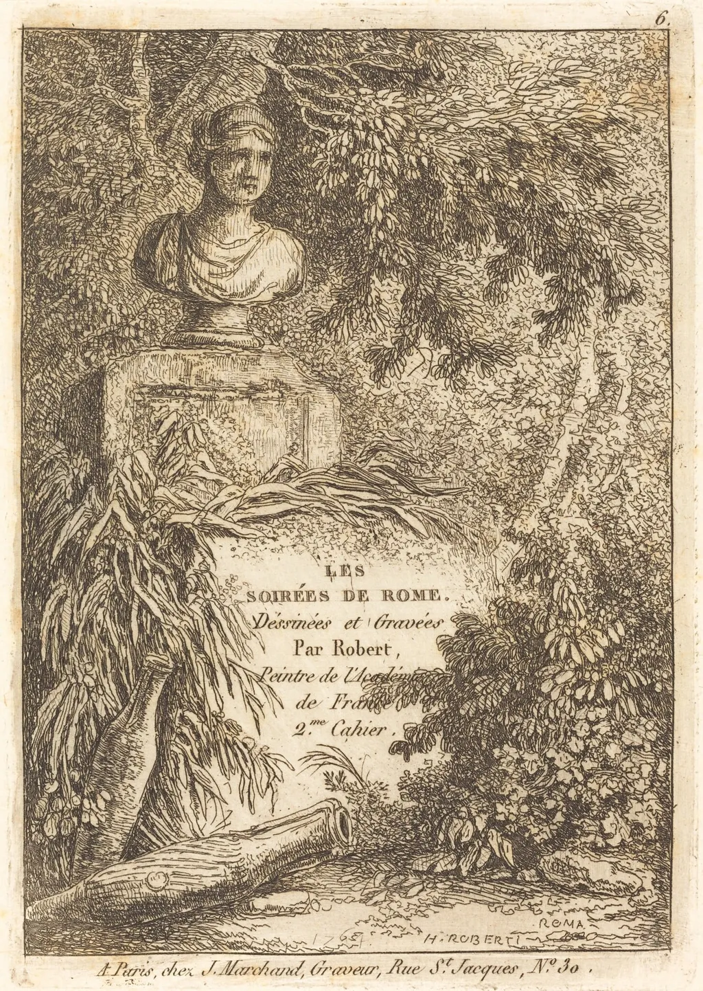 The Portrait Bust, by Hubert Robert, ink, 1770