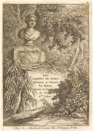 The Portrait Bust, by Hubert Robert, ink, 1770