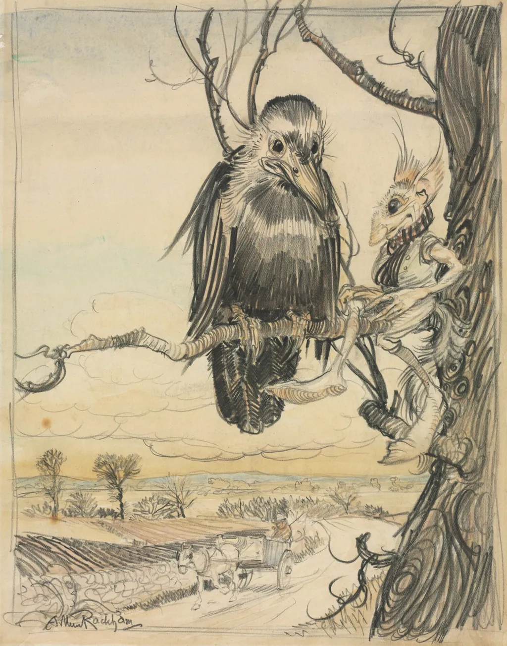 A Squirrel and a Crow, by Arthur Rackham, 1913
