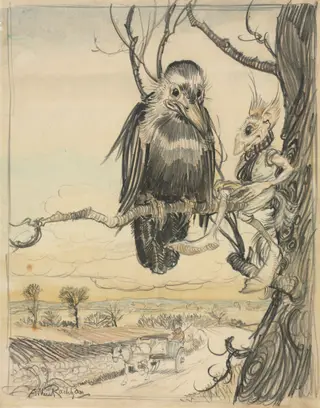 A Squirrel and a Crow, by Arthur Rackham, 1913