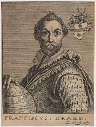 Sir Francis Drake, by Nicolas de Larmessin IV, ink, 1682