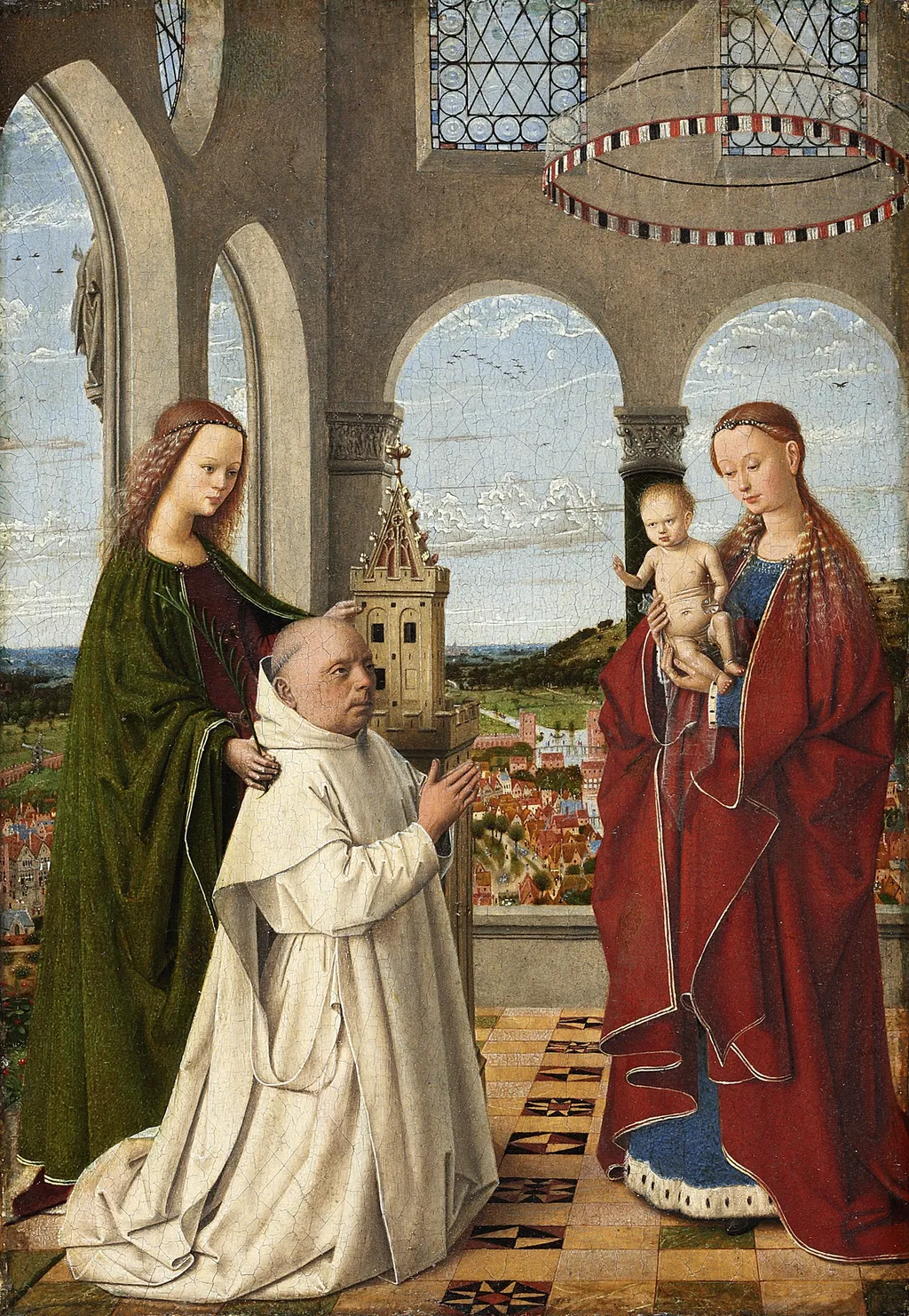 Mary with the Child, St. Barbara and a Carthusian Monk, by Petrus Christus, oil, 1452