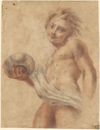 Youth Holding a Dish, by Antonio da Correggio, chalk