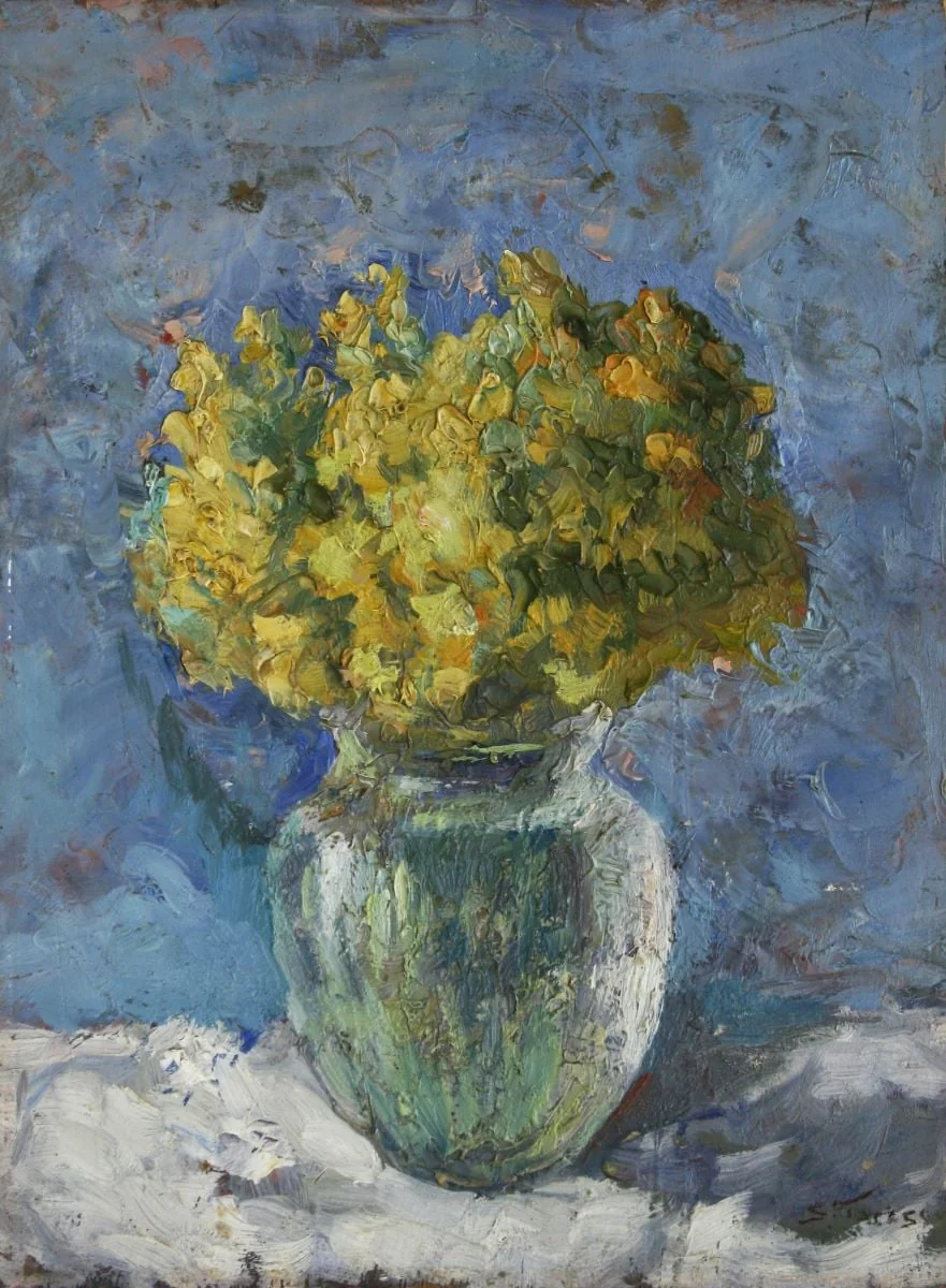 Flori galbene în vas, detail