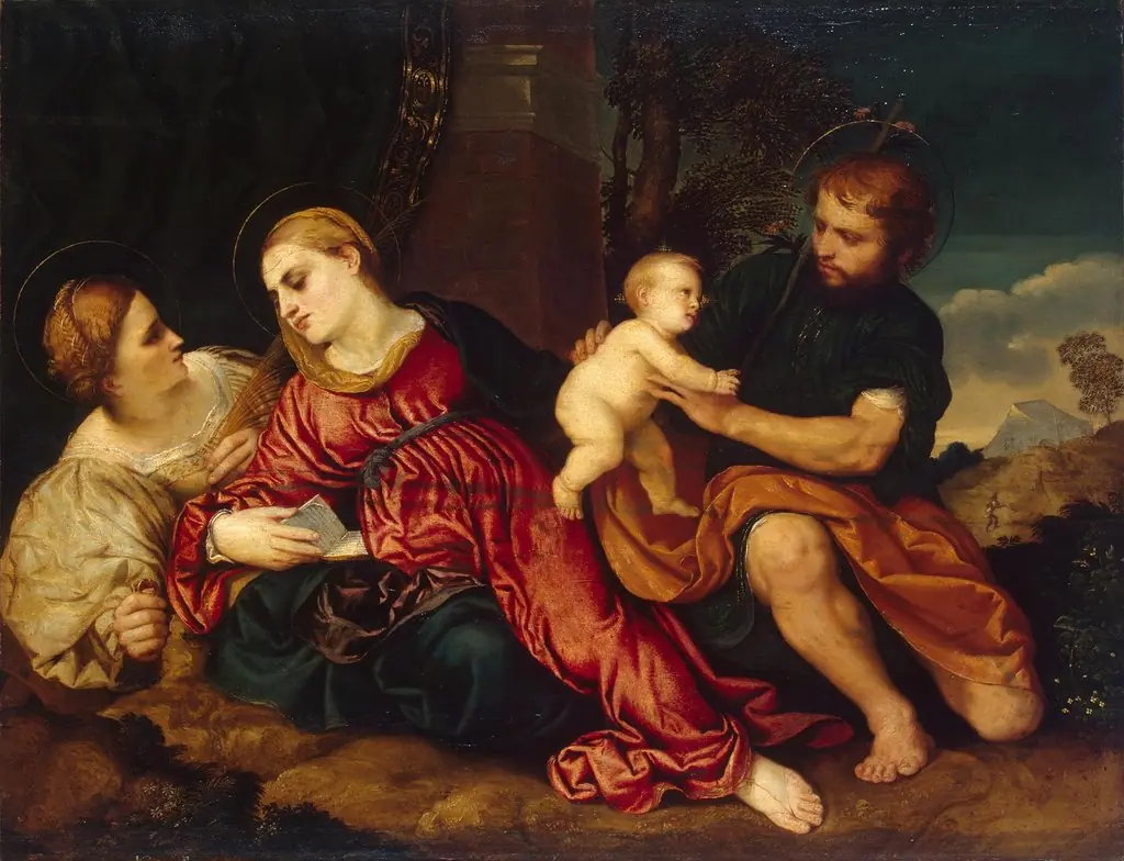 Holy Family with St Catherine, by Paris Bordone, oil, 1520