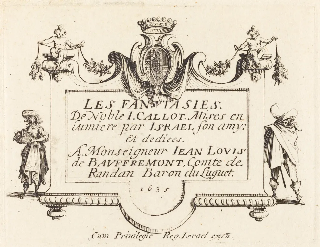 Title Page for "The Fantasies", by Jacques Callot, ink, 1634