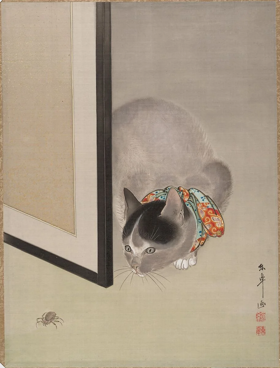 猫に蜘蛛図|Cat Watching a Spider, detail