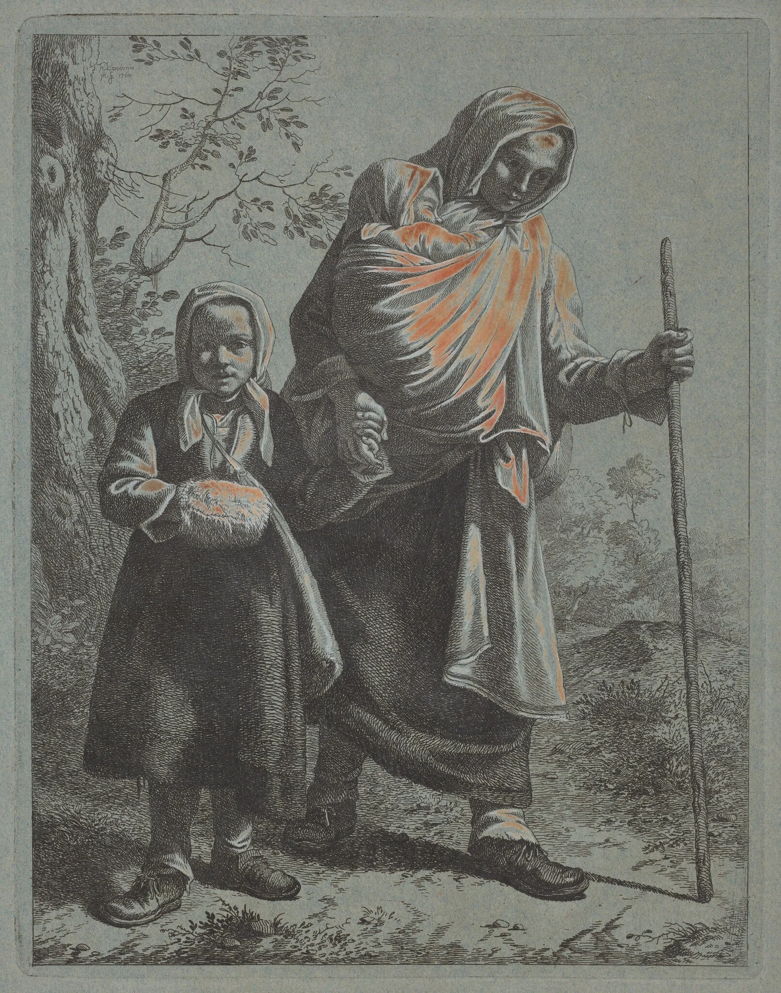 Peasant Woman with Baby and Little Girl, detail