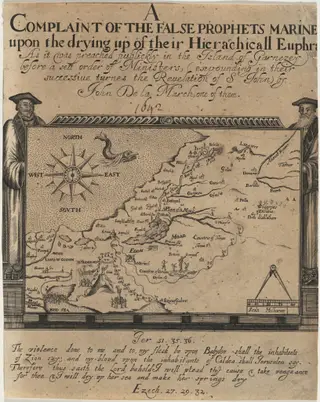 Frontispiece to Complaint of the False Prophets, by John de La Marche, by John Droeshout, ink, 1641