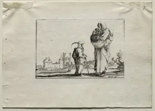 Caprices:  Beggar Woman with a Baby and a Little Girl, by Stefano Della Bella, 1642