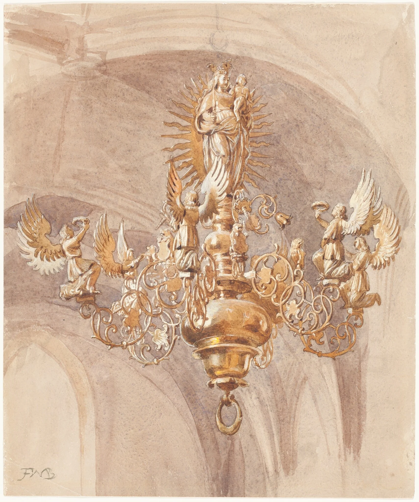 A Chandelier with the Virgin Mary Holding the Christ Child, detail