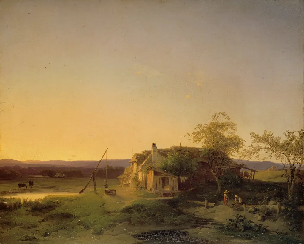 Evening Landscape, by Ignaz Raffalt, oil, 1849