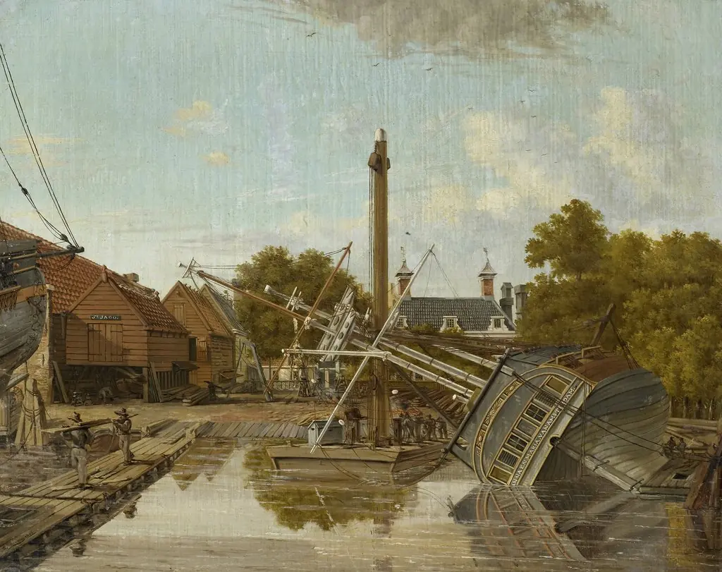 St Jago Shipyard on Bickers Island in Amsterdam, by Pieter Godfried Bertichen, oil, 1823