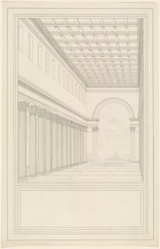 The Nave and Apse, without a Transept, of a Cathedral for Berlin, by Karl Friedrich Schinkel, graphite, 1828