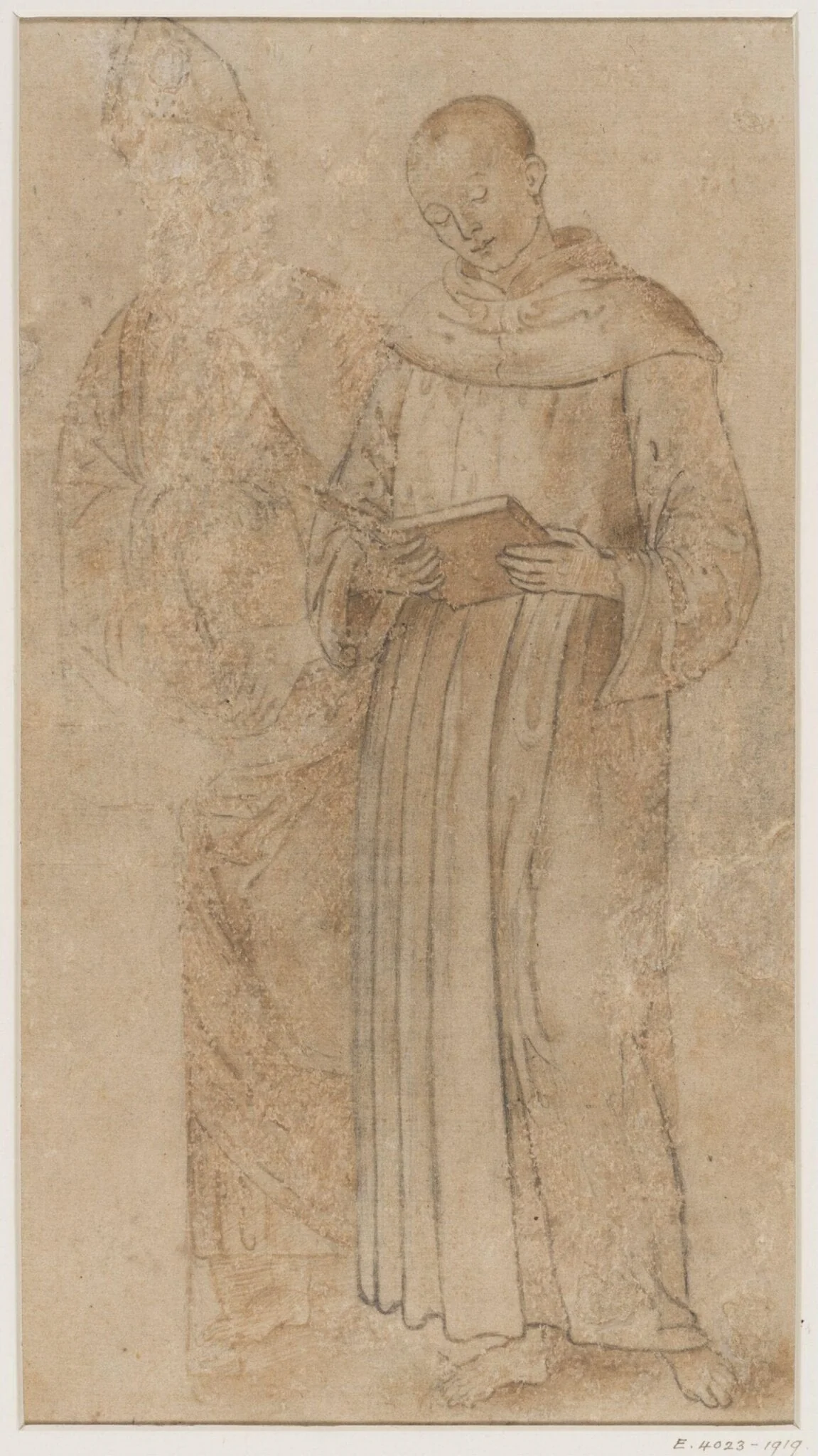 A Saint reading ; on his right stands a bishop, detail