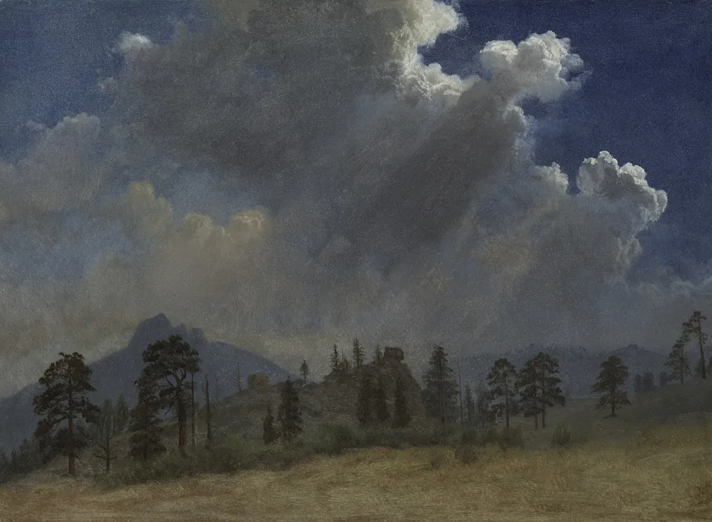 Fir Trees and Storm Clouds, by Albert Bierstadt, unspecified, 1870
