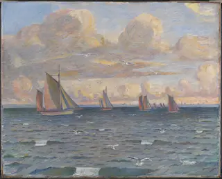 Ships in the Sound, by Poul Simon Christiansen, oil, 1913