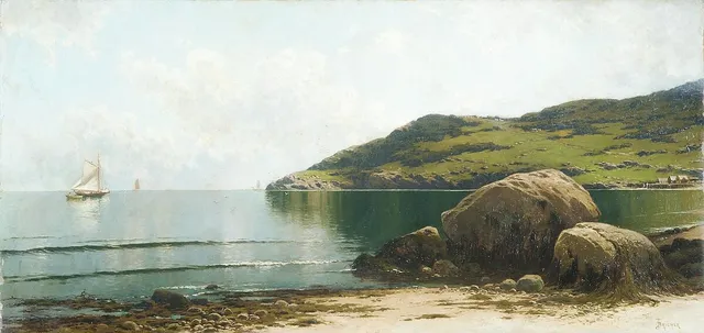 Marine Landscape, oil on canvas, around 1895, Bricher's coastal formula at its most distilled.
