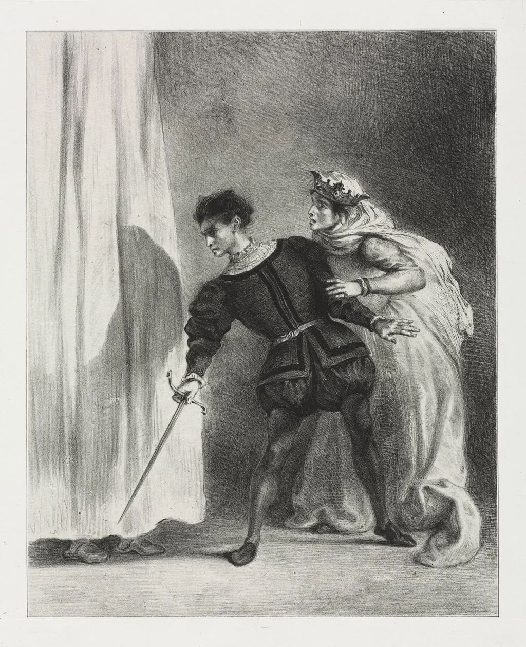 Hamlet:  The Murder of Polonius, by Eugène Delacroix, 1834