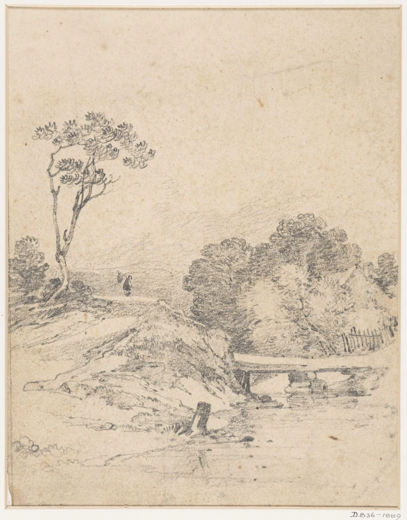 Landscape : a rustic bridge over a stream, detail